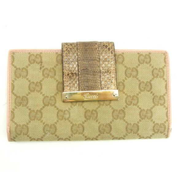 Auth Gucci Wallet Purse Long Wallet G logos Pink Beige Woman - Picture 1 of 6